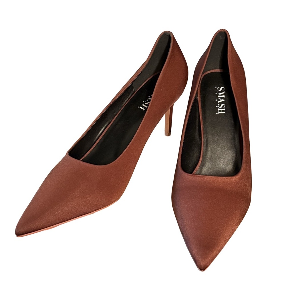 Smash NWT Sz 14 Beautiful Chocolate Brown Satin Like Stiletto High Heels (SH254) - Picture 8 of 12